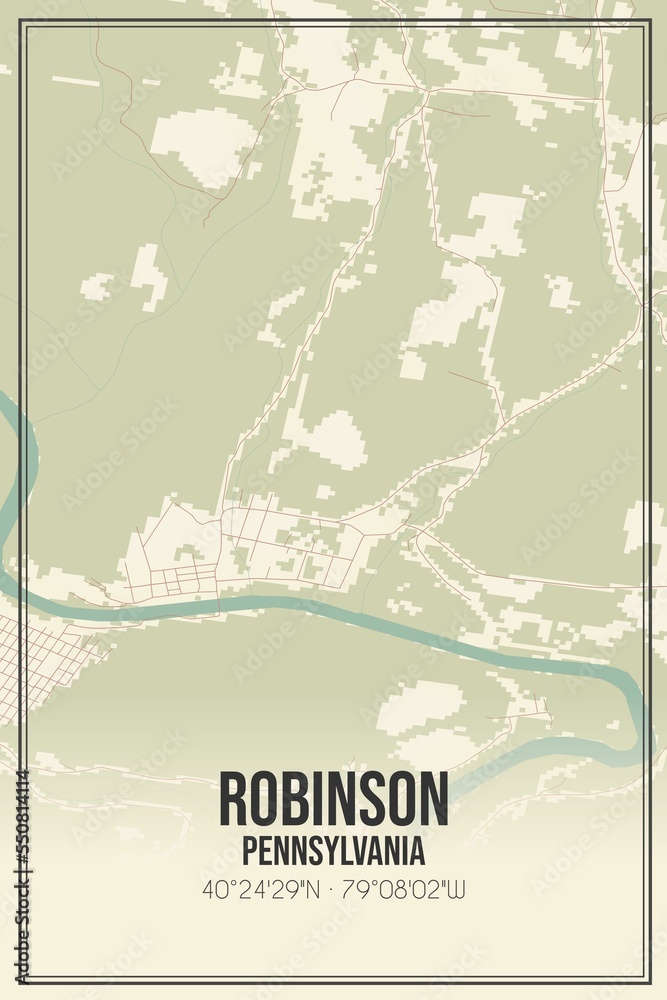 Obraz premium Retro US city map of Robinson, Pennsylvania. Vintage street map.