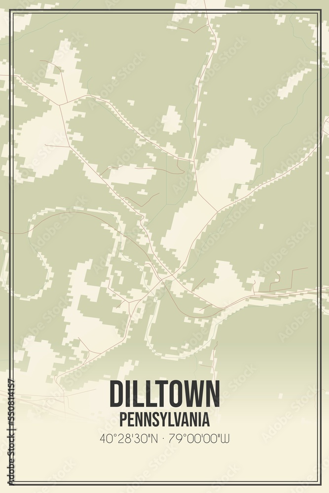 Retro US city map of Dilltown, Pennsylvania. Vintage street map.