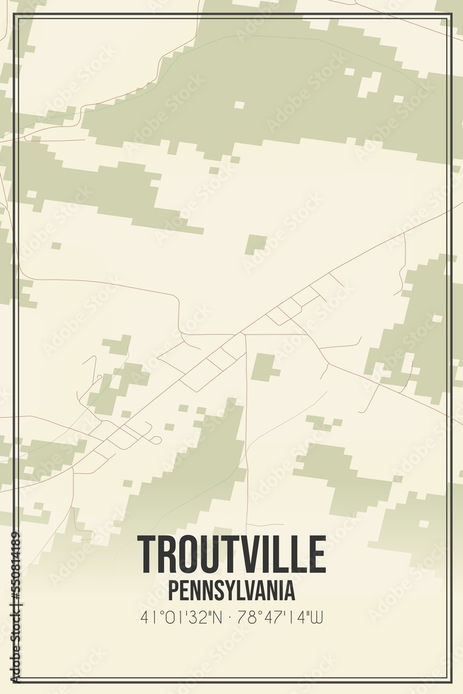 Obraz premium Retro US city map of Troutville, Pennsylvania. Vintage street map.