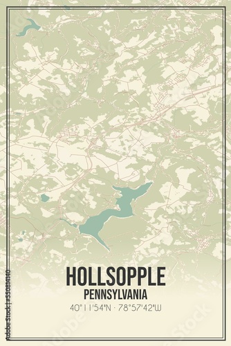 Retro US city map of Hollsopple, Pennsylvania. Vintage street map. photo