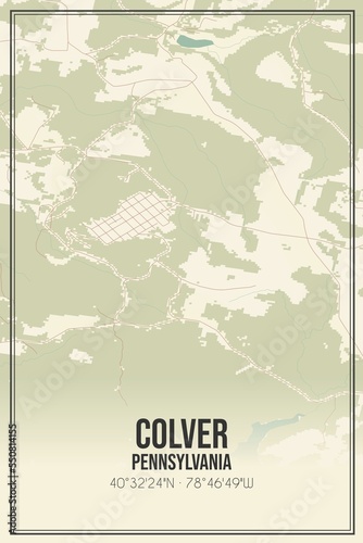 Fototapeta Naklejka Na Ścianę i Meble -  Retro US city map of Colver, Pennsylvania. Vintage street map.