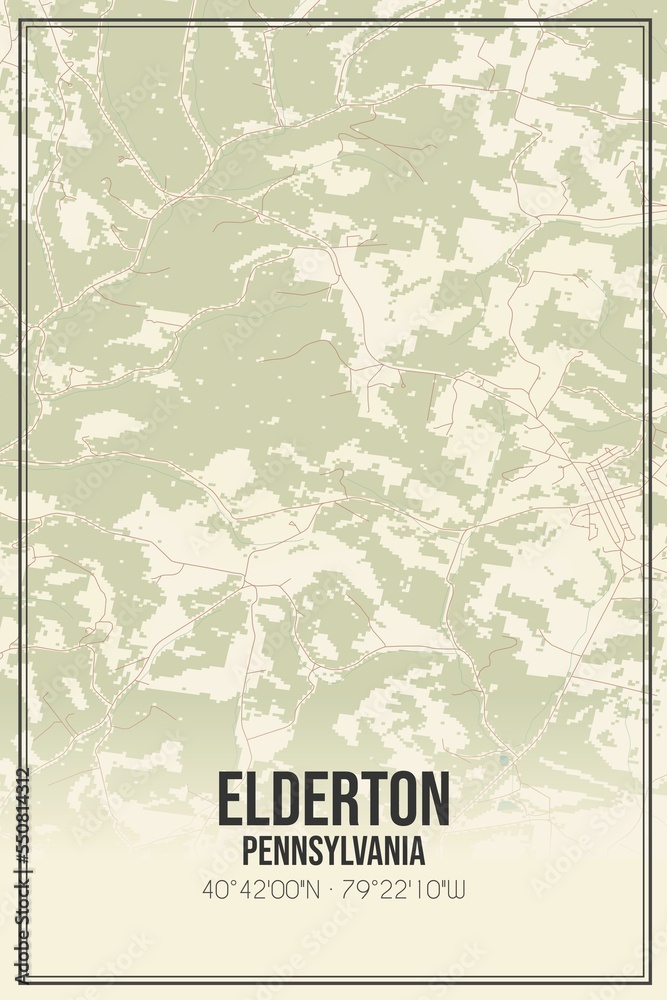 Fototapeta premium Retro US city map of Elderton, Pennsylvania. Vintage street map.