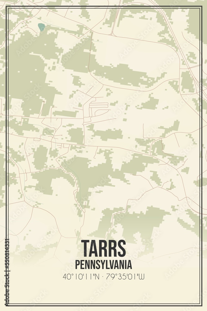 Retro US city map of Tarrs, Pennsylvania. Vintage street map.