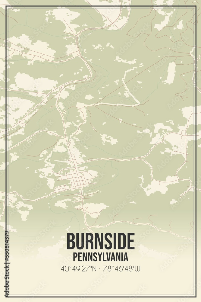 Retro US city map of Burnside, Pennsylvania. Vintage street map.
