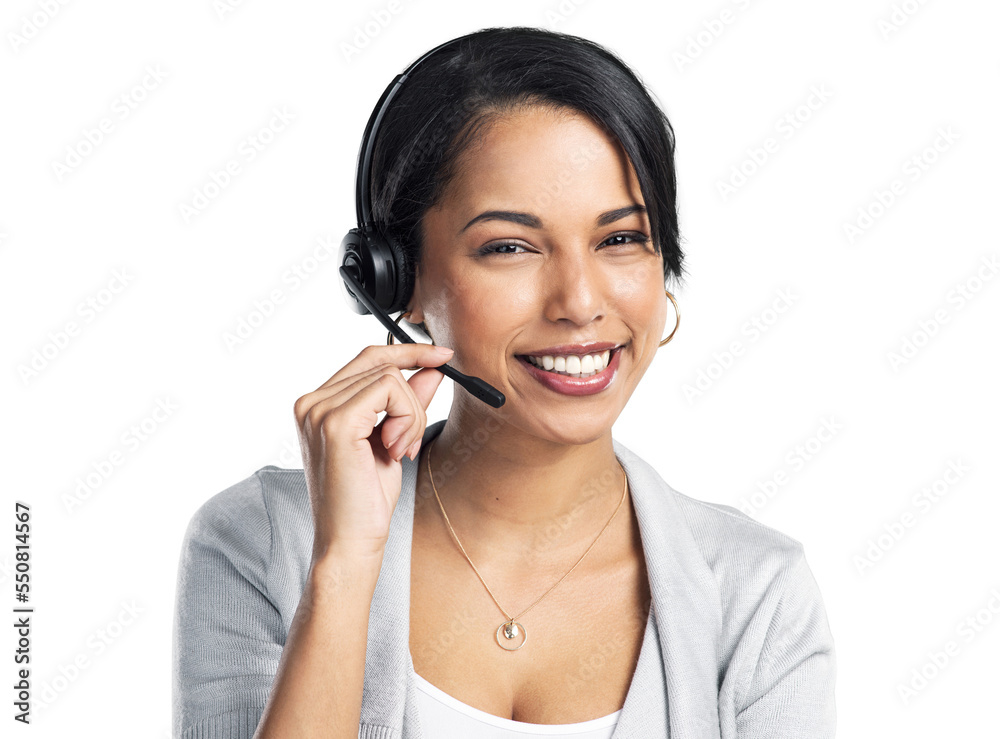 PNG Studio shot of a confident young businesswoman using a headset against a grey background PNG Studio shot of a confident young businesswoman using a headset against a grey background