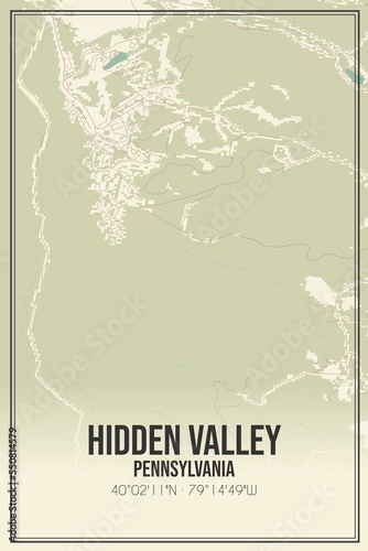Retro US city map of Hidden Valley, Pennsylvania. Vintage street map.
