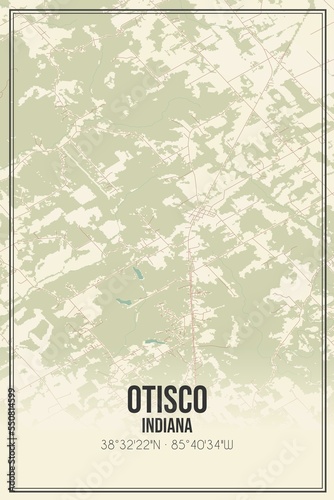 Retro US city map of Otisco, Indiana. Vintage street map. photo