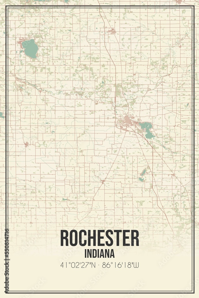 Fototapeta premium Retro US city map of Rochester, Indiana. Vintage street map.