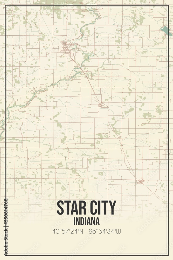 Retro US city map of Star City, Indiana. Vintage street map.