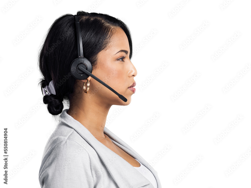 PNG Studio shot of a confident young businesswoman using a headset against a grey background PNG Studio shot of a confident young businesswoman using a headset against a grey background