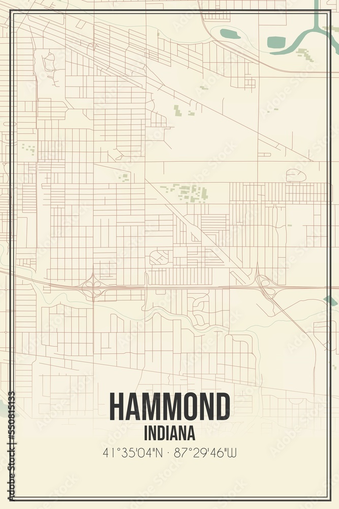 Retro US city map of Hammond, Indiana. Vintage street map.