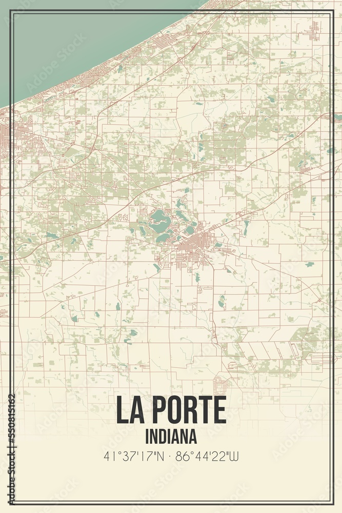 Obraz premium Retro US city map of La Porte, Indiana. Vintage street map.