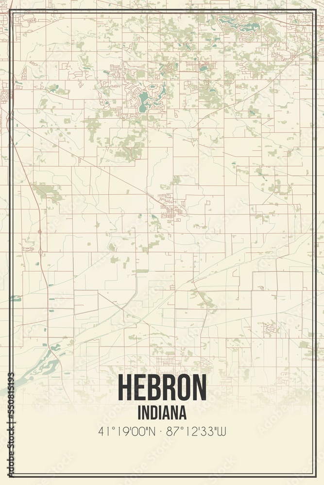 Retro US city map of Hebron, Indiana. Vintage street map.