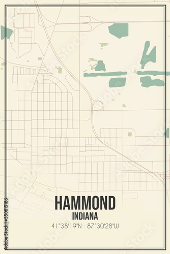 Retro US city map of Hammond, Indiana. Vintage street map. photo