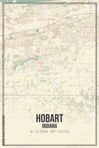 Fototapeta Naklejka Na Ścianę i Meble -  Retro US city map of Hobart, Indiana. Vintage street map.