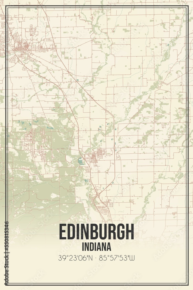 Retro US city map of Edinburgh, Indiana. Vintage street map.