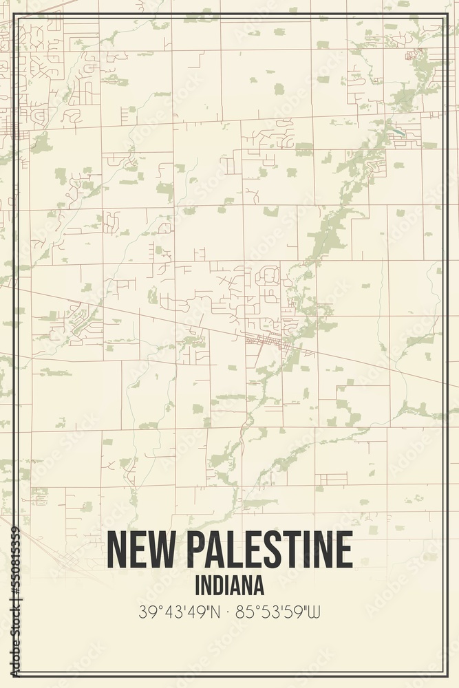 Retro US city map of New Palestine, Indiana. Vintage street map. Retro US city map of New Palestine, Indiana. Vintage street map.