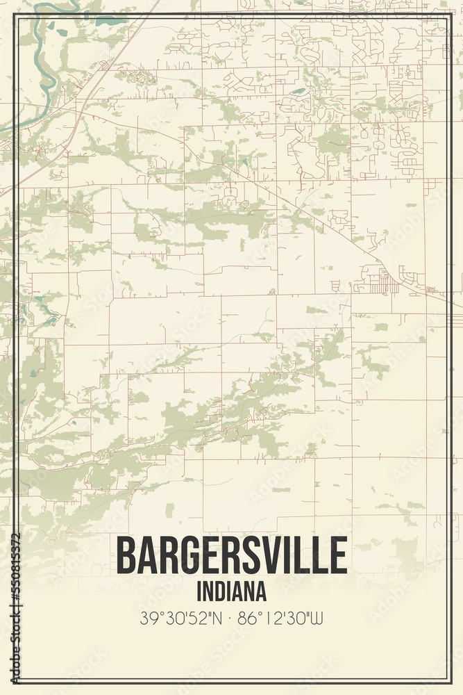 Retro US city map of Bargersville, Indiana. Vintage street map.