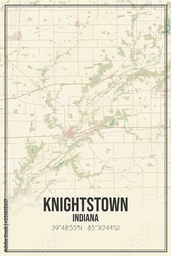 Retro US city map of Knightstown  Indiana. Vintage street map.
