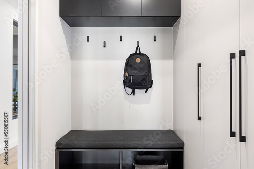  stylish new interior of a modern house's cloak room and where to hang coats and bags along with storage photo