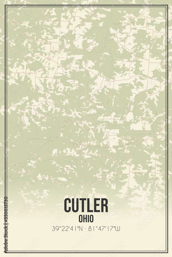 Retro US city map of Cutler, Ohio. Vintage street map. Stock