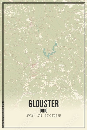 Retro US city map of Glouster, Ohio. Vintage street map. photo
