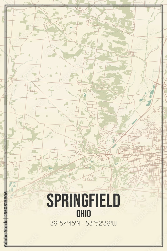 Retro US city map of Springfield, Ohio. Vintage street map.