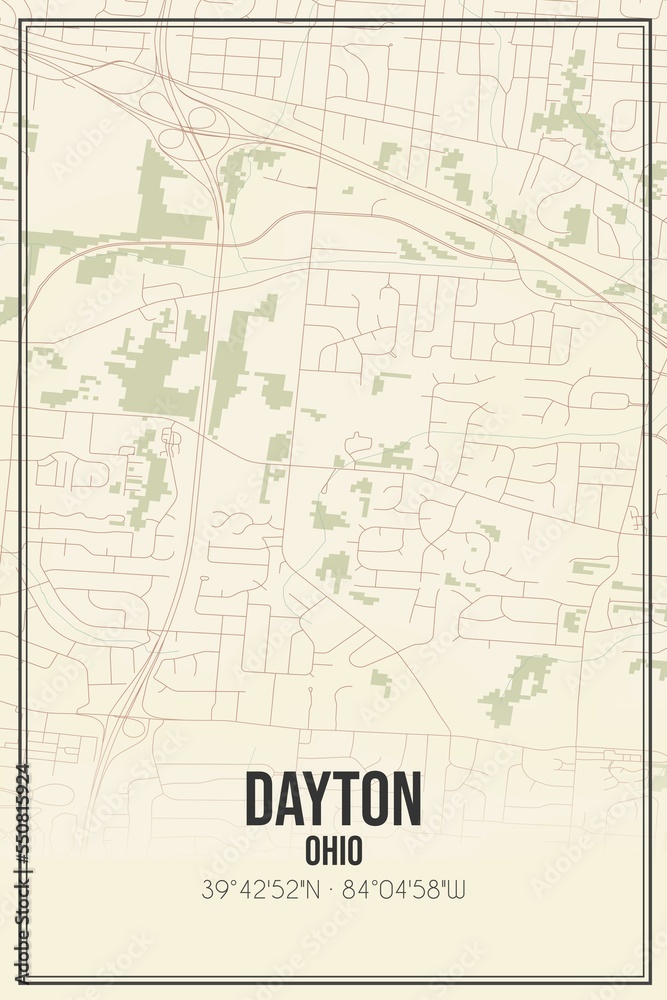 Retro US city map of Dayton, Ohio. Vintage street map.