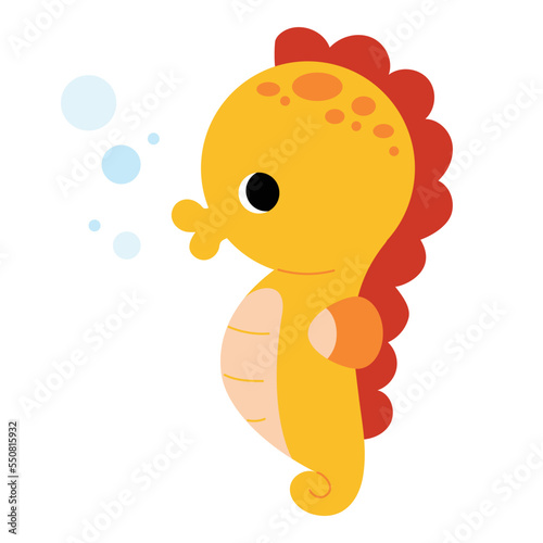 Cartoon vector illustration for kids, sea animals cute sea horse