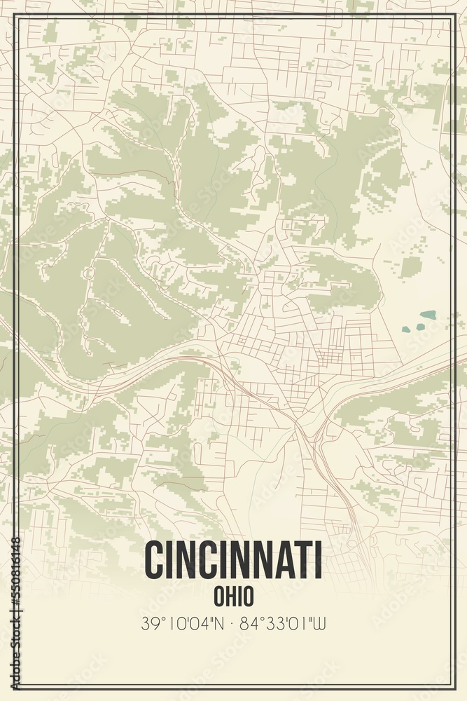 Obraz premium Retro US city map of Cincinnati, Ohio. Vintage street map.