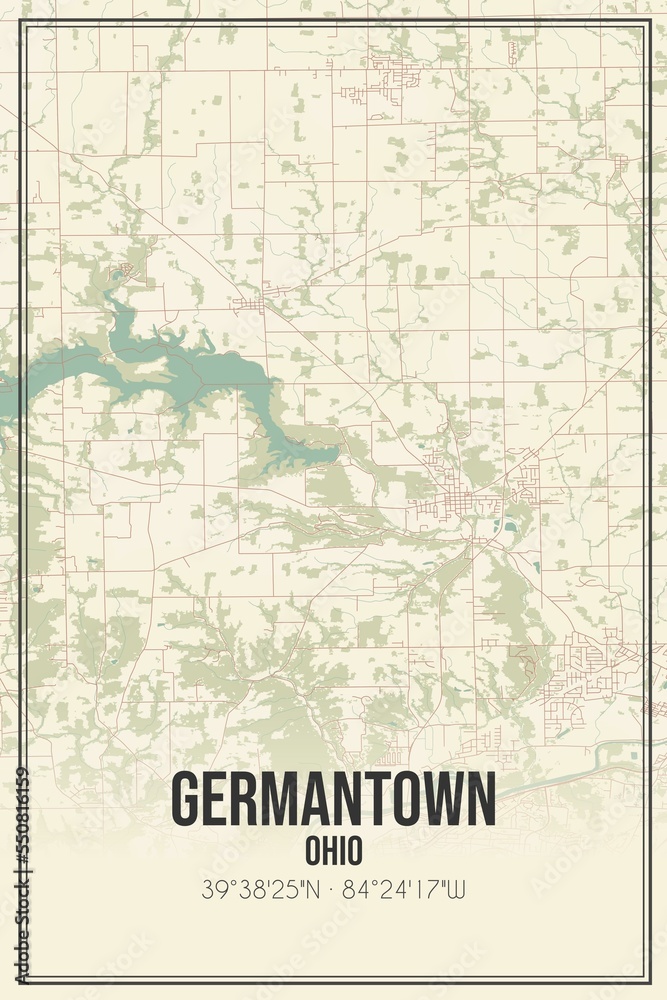 Retro US city map of Germantown, Ohio. Vintage street map.