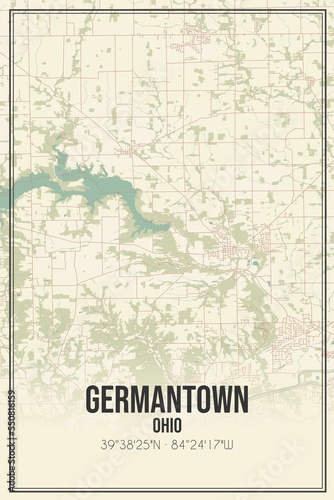 Retro US city map of Germantown, Ohio. Vintage street map.