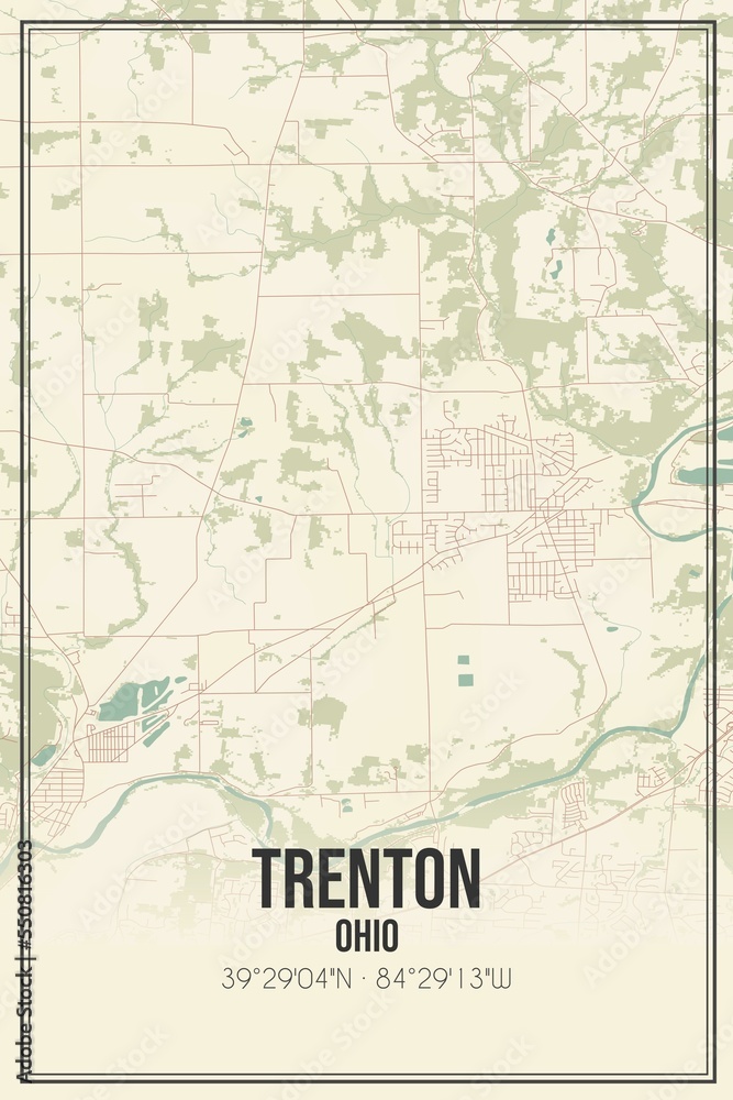 Retro US city map of Trenton, Ohio. Vintage street map.