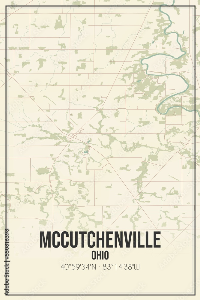Retro US city map of McCutchenville, Ohio. Vintage street map.