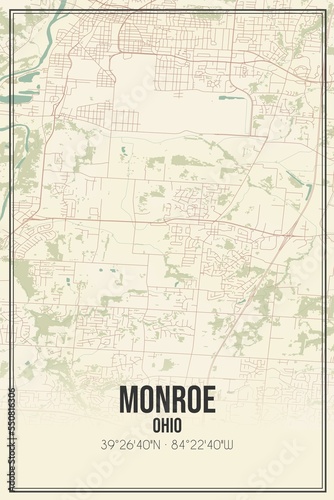 Fototapeta Naklejka Na Ścianę i Meble -  Retro US city map of Monroe, Ohio. Vintage street map.