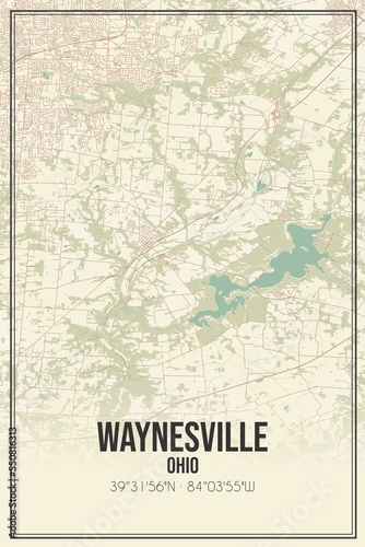 Obraz na płótnie Retro US city map of Waynesville, Ohio. Vintage street map. w salonie