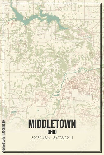 Retro US city map of Middletown  Ohio. Vintage street map.