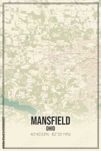Retro US city map of Mansfield, Ohio. Vintage street map. photo