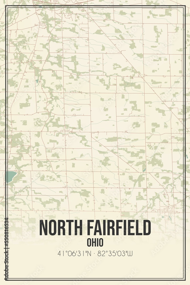 Retro US city map of North Fairfield, Ohio. Vintage street map.