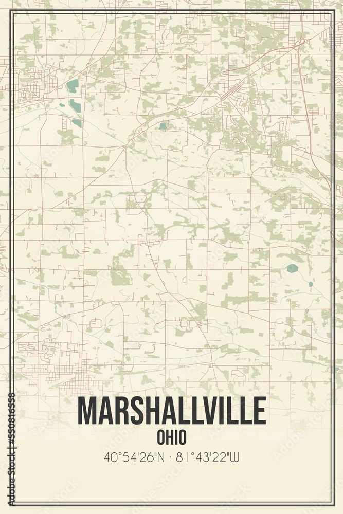 Retro US city map of Marshallville, Ohio. Vintage street map.