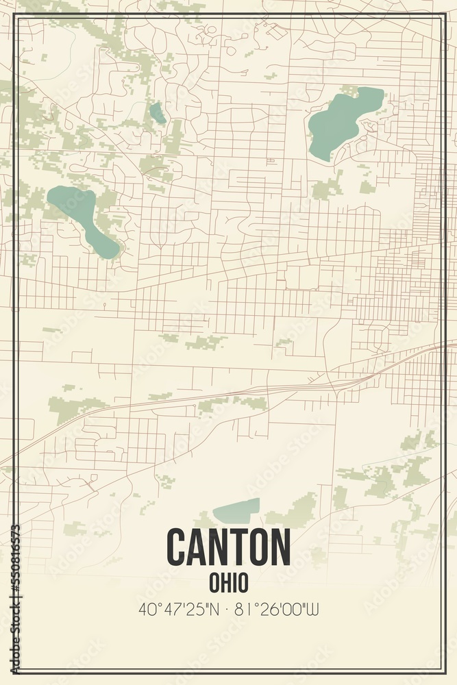 Retro US city map of Canton, Ohio. Vintage street map.