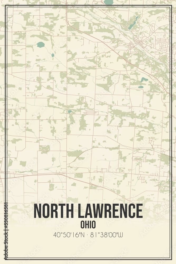 Retro US city map of North Lawrence, Ohio. Vintage street map.