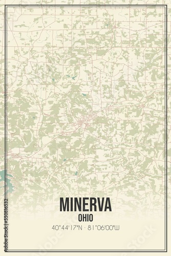 Fototapeta Retro US city map of Minerva, Ohio. Vintage street map.