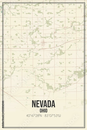 Retro US city map of Nevada, Ohio. Vintage street map.