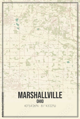 Retro US city map of Marshallville  Ohio. Vintage street map.