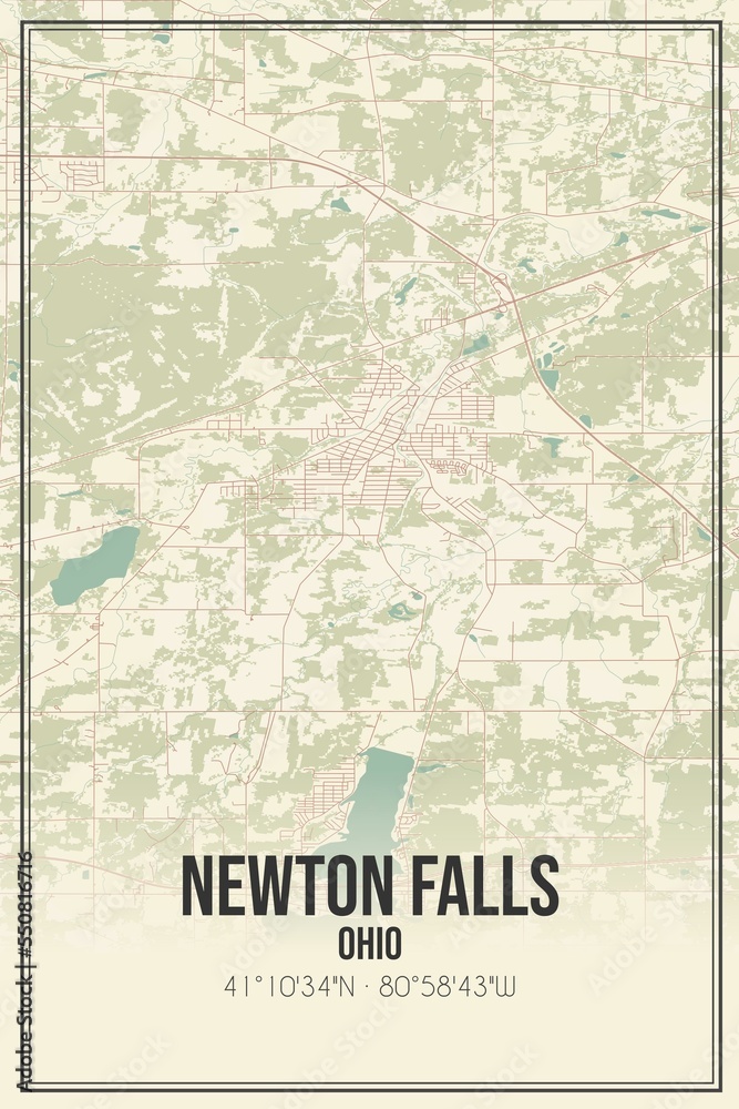 Retro US city map of Newton Falls, Ohio. Vintage street map.