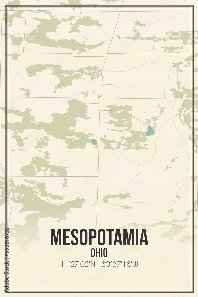Fototapeta premium Retro US city map of Mesopotamia, Ohio. Vintage street map.