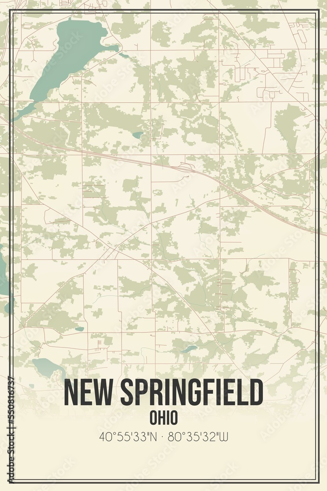 Fototapeta premium Retro US city map of New Springfield, Ohio. Vintage street map.
