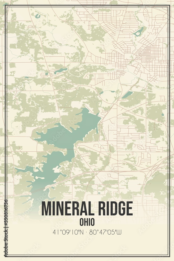 Retro US city map of Mineral Ridge, Ohio. Vintage street map.