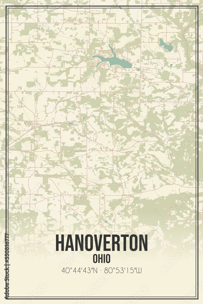 Retro US city map of Hanoverton, Ohio. Vintage street map.